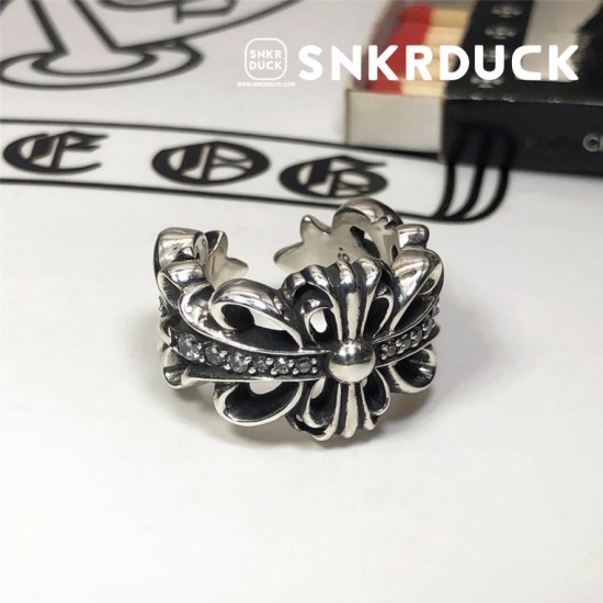CHROME HEARTS DOUBLE FLORAL CROSS RING PAVE DIAMOND クロムハーツ
